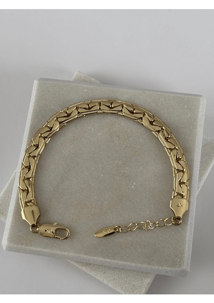 14 K Renginde Kalın Örgü Model Gold Bileklik