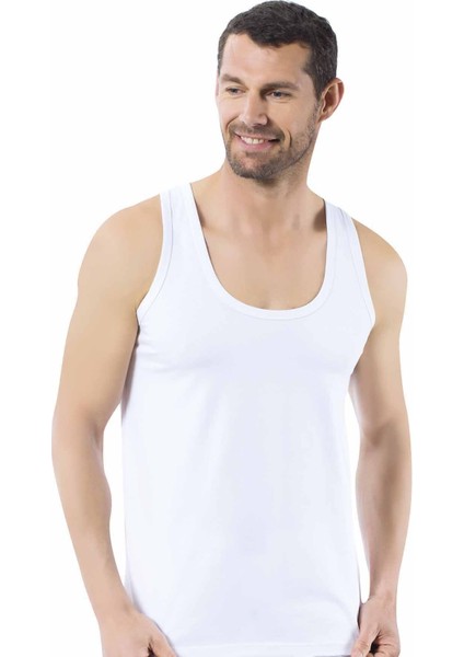 Erkek Pamuklu Ribana Kalın Askılı Atlet | Beyaz K0113