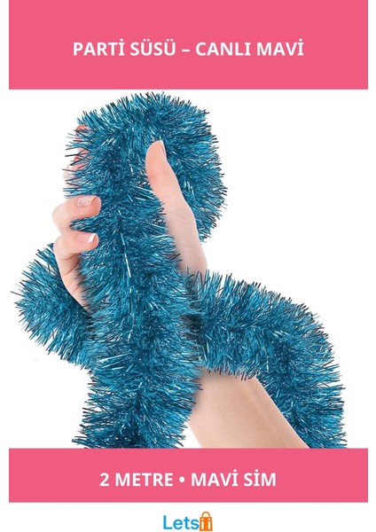 Simli Parti Süsü 2 Metre Mavi Işıltılı Dekorasyon