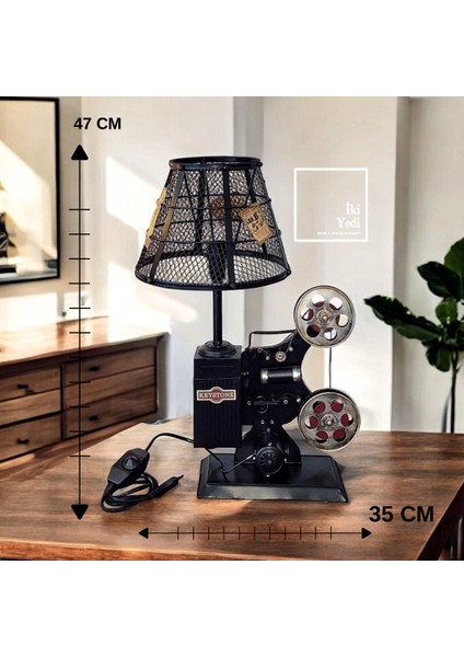 Jackson Film Projektör Tasarımlı Masa Lambası Retro Işıklandırma Sinema Konsept Abajur Aydınlatma
