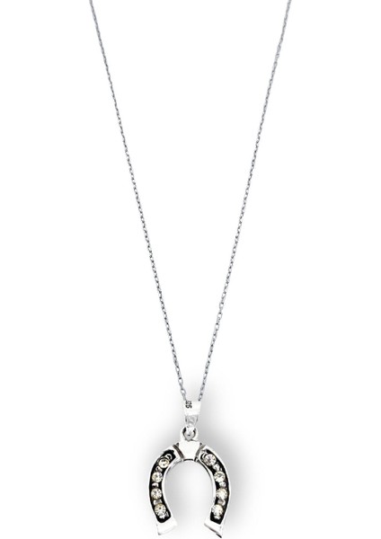 Taşlı Gümüş At Nalı Kadın Kolye 1,5 cm x 2,5 cm