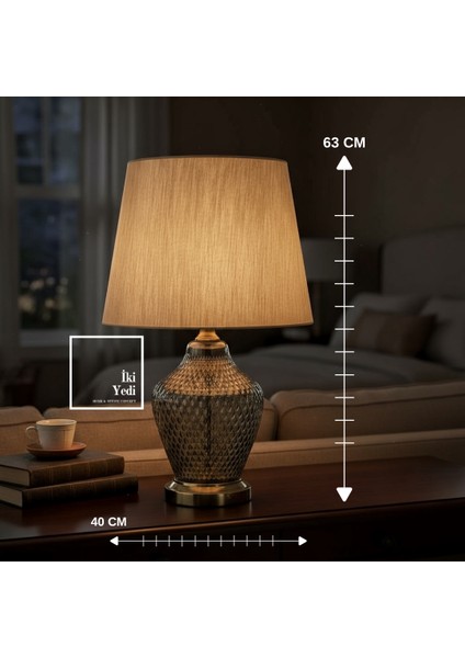 Zaragoza Büyük Cam Abajur Lüks Masa Lambası 63 cm Aydınlatma Dekorasyon Ürünleri Ev Ofis Hediyesi