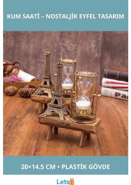 Eskitme Nostaljik Eyfel Kulesi Tasarımlı Kum Saati 20 cm