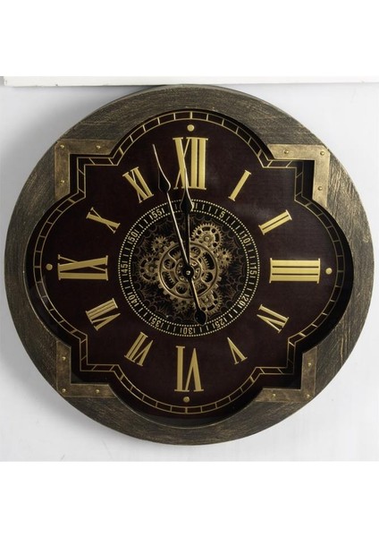 Kahve Gold Ahşap Duvar Saati 64CM