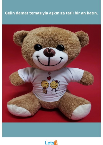 Gelin Damat Tasarım Tişörtlü Sevimli Peluş Ayıcık 25 cm fiyatları