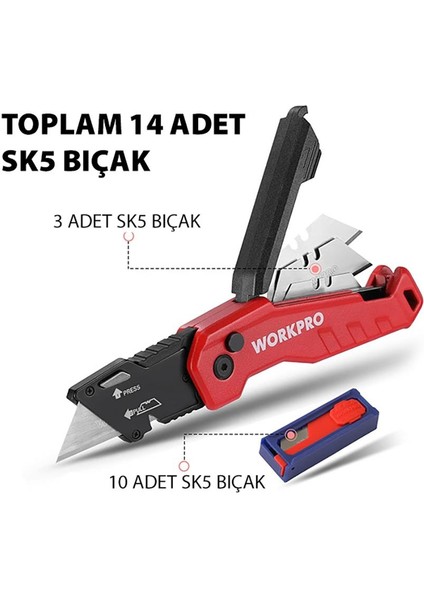 WP211026 Katlanır Çok Amaçlı Profesyonel Rötuş Maket Bıçağı + 14 Adet Yedek Bıçak fırsatları