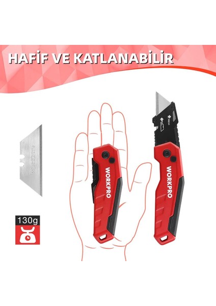 WP211026 Katlanır Çok Amaçlı Profesyonel Rötuş Maket Bıçağı + 14 Adet Yedek Bıçak indirimleri