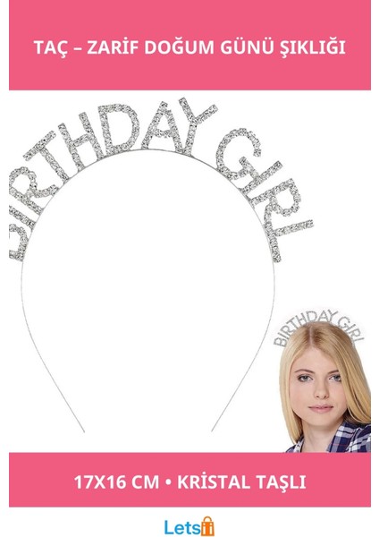 Gümüş Kristal Taşlı Doğum Günü Kız Tacı
