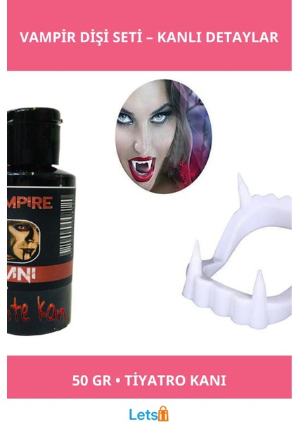 Beyaz Renk Çift Damak Takma Vampir Dişi Tiyatro Kanı