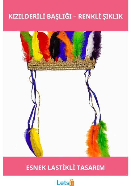 Rengarenk Tüylerle Işlenmiş Lastikli Kızılderili Başlığı