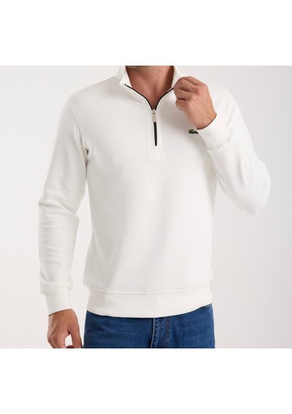 Fermuar Yaka Beyaz Regular Fit Uzun Kol