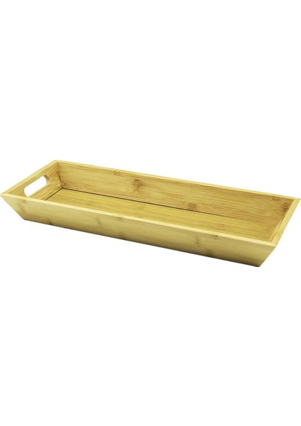 DİKDÖRTGEN ÇİFT KULPLU AHŞAP BAMBU SUNUM TEPSİSİ =16X40CM - DERİN=4CM (4887)