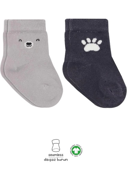 Bear Penye Soket Çorap 2'li Gri