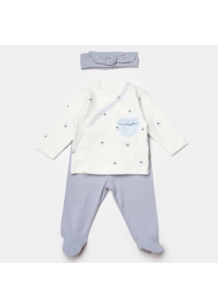 Love Floral 3 Parça Zıbın Seti Ekru Lila