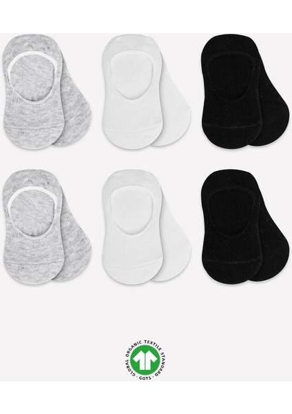 6'lı Silikonlu Babet Penye Çorap BS30101B Gri Beyaz Siyah