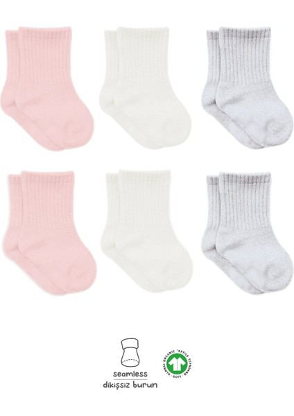 Penye Soket Çorap 6'lı Pembe Ekru Gri