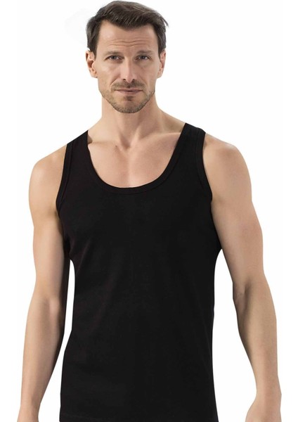 Erkek Pamuklu Ribana Kalın Askılı Atlet | Siyah K0113