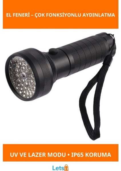 Uv Işığı ve Lazer Fonksiyonlu Su Geçirmez El Feneri