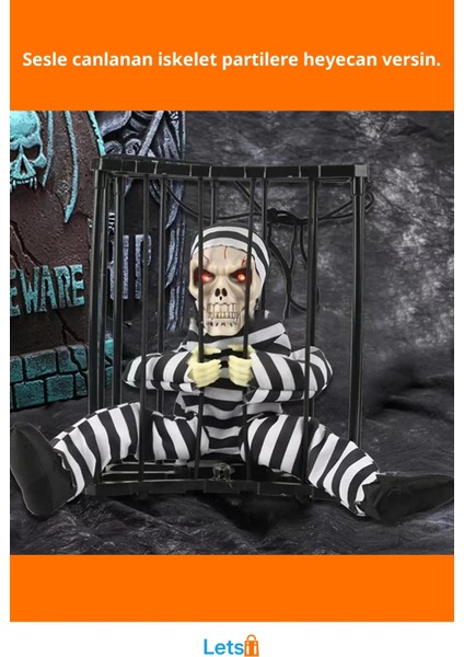 Hareketli Sesli Mahkum Görünümlü Kuru Kafa Iskelet Dekorasyon 22X27 cm fiyatları