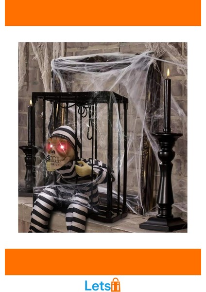 Hareketli Sesli Mahkum Görünümlü Kuru Kafa Iskelet Dekorasyon 22X27 cm modelleri