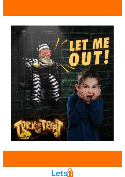 Hareketli Sesli Mahkum Görünümlü Kuru Kafa Iskelet Dekorasyon 22X27 cm fırsatları