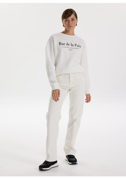 Yüksek Bel Normal Paça Regular Straight Beyaz Kadın Denim Pantolon F5WL-PNT0192