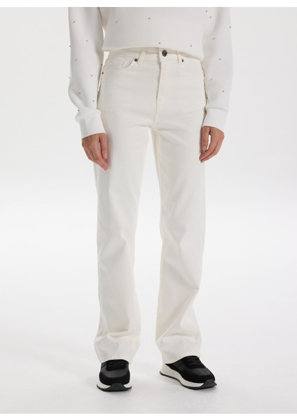 Yüksek Bel Normal Paça Regular Straight Beyaz Kadın Denim Pantolon F5WL-PNT0192 fırsatları