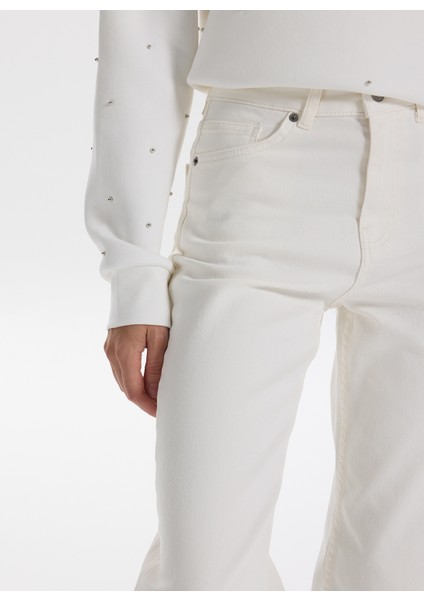 Yüksek Bel Normal Paça Regular Straight Beyaz Kadın Denim Pantolon F5WL-PNT0192 indirimleri
