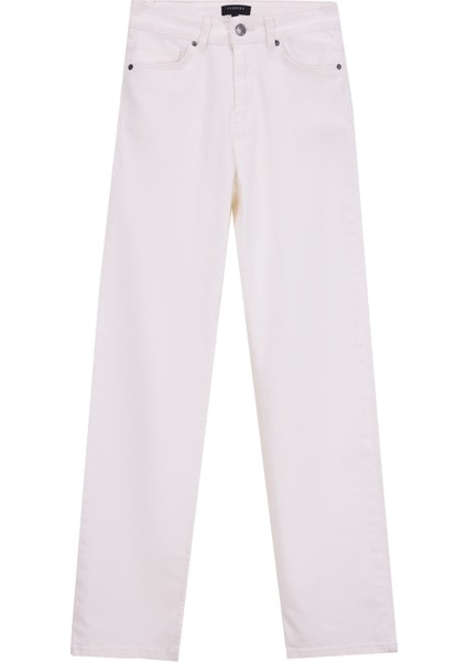 Yüksek Bel Normal Paça Regular Straight Beyaz Kadın Denim Pantolon F5WL-PNT0192