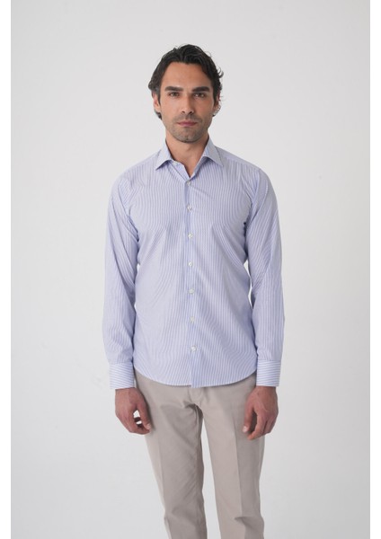 Regular Fit Uzun Kol Pamuk Mavi Erkek Gömlek GMCZG250030_D35