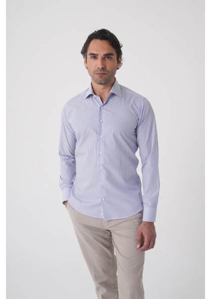 Regular Fit Uzun Kol Pamuk Mavi Erkek Gömlek GMCZG250030_D35 fırsatları