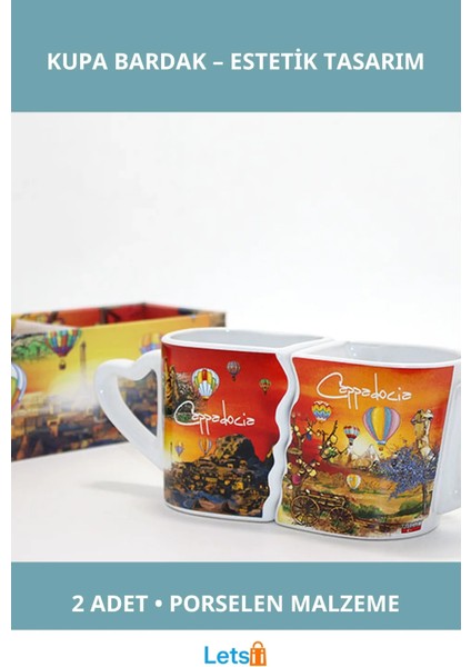 Şık Zarif Porselen 2 Adet Yöresel Kupa Bardak