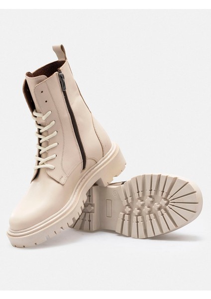 Bej Fermuarlı Bağcıklı Hakiki Deri Kadın Bot fiyatları