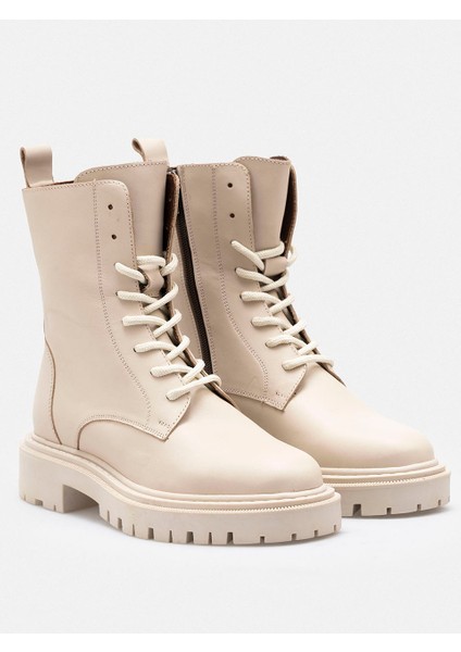 Bej Fermuarlı Bağcıklı Hakiki Deri Kadın Bot fırsatları