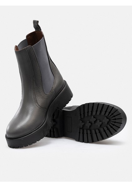 Gri Hakiki Deri Lastikli Chelsea Kadın Bot modelleri