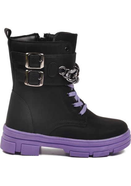 Siyah Lila Içi Polarlı Kaymaz Taban Kız Çocuk Bot G-1001 F Zncr