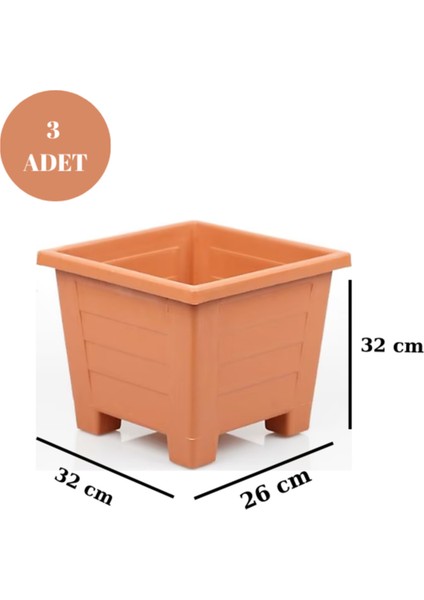 Balkon Saksı Bahçe Saksısı Orta Boy Kare Saksı 15 Litre 3 Adet 26X32X32