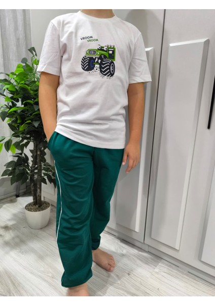 Yüksek Kaliteli Canavar Kamyon Baskılı Pamuklu Kısa Kollu Çocuk Eşofman Takımı