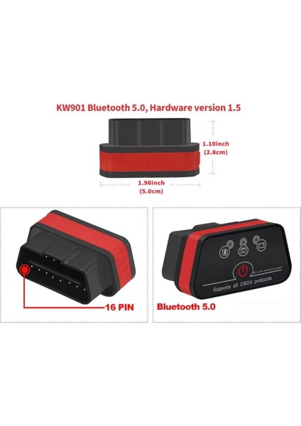 Obd2 Obdıı Bluetooth 5.0 Araç Tarayıcı ELM327 V1.5 Süper Mini Adaptörü Android Ios Tork KW901,HATA Tespit Cihazı fırsatları