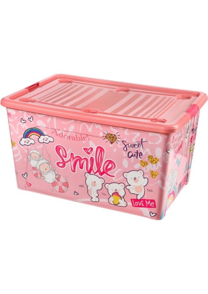 Oyuncak Saklama Kutusu Çok Amaçlı Saklama Kutusu 40 Lt Pembe