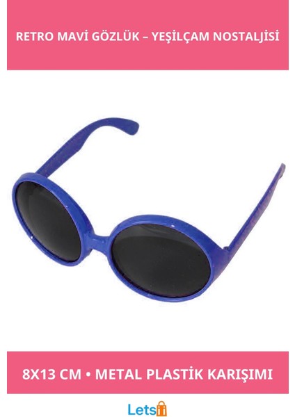 Yuvarlak Retro Mavi Parti Gözlüğü 80'li 90'lı Yıllar Için