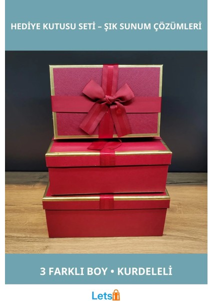 3'lü Kurdeleli Hediye Kutusu Seti Şık ve Zarif Tasarım