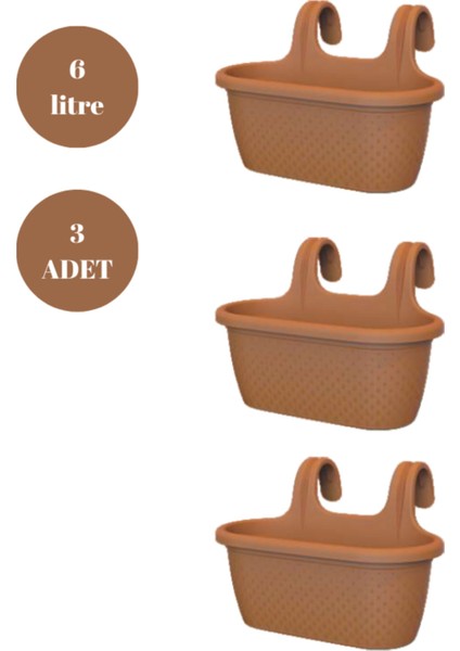 Askılı Balkon Saksısı Bahçe Saksısı Orta Boy Saksı 6 Litre 3 Adet 37X27X25