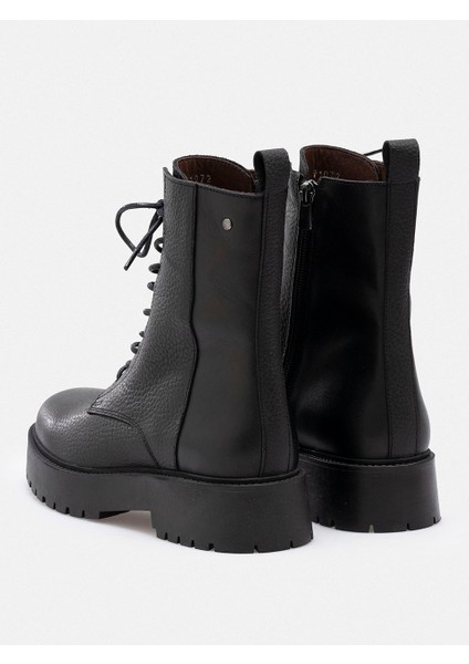 Siyah Fermuarlı Bağcıklı Hakiki Deri Kadın Bot indirimleri