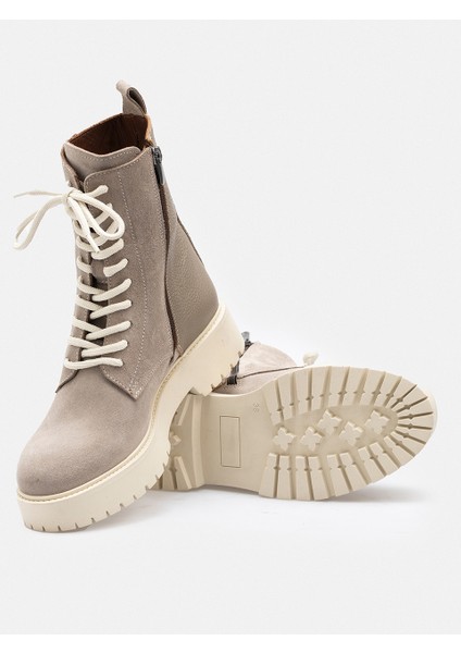 Bej Fermuarlı Bağcıklı Hakiki Deri Süet Kadın Bot fiyatları