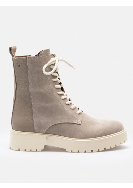 Bej Fermuarlı Bağcıklı Hakiki Deri Süet Kadın Bot modelleri