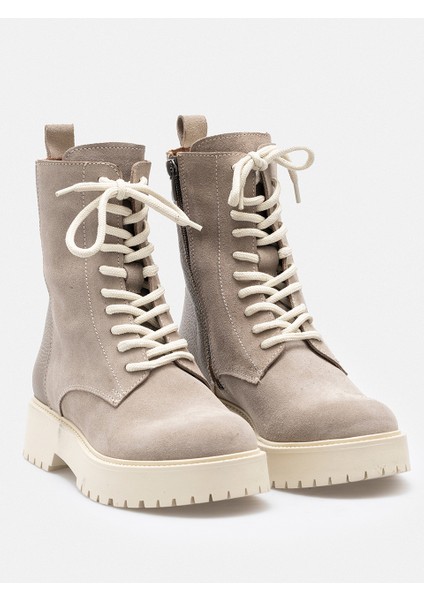Bej Fermuarlı Bağcıklı Hakiki Deri Süet Kadın Bot fırsatları