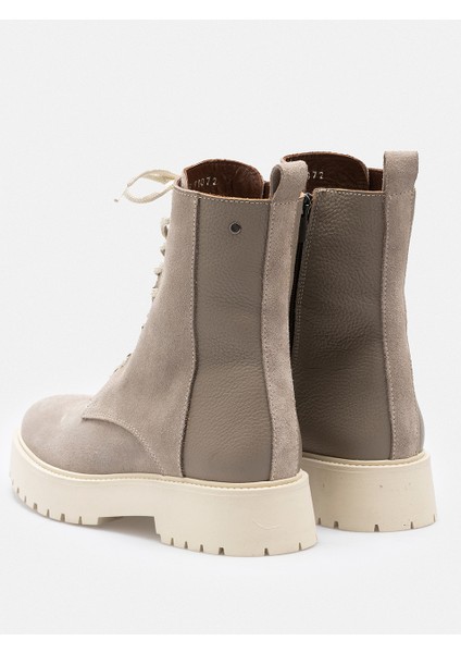Bej Fermuarlı Bağcıklı Hakiki Deri Süet Kadın Bot indirimleri