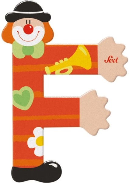 Palyaçolu Ahşap F Harfi - Renkli ve Eğlenceli Tasarım (10 Cm) fiyatları