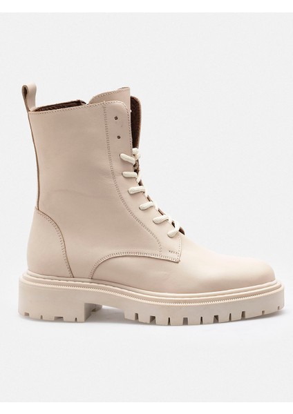 Bej Fermuarlı Bağcıklı Hakiki Deri Kadın Bot modelleri